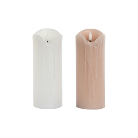 Bougie LED DKD Home Decor Blanc Rose clair 7.5 x 7.5 x 20 cm 7,5 x 7,5 x 20 cm (AA) (2 Unités)