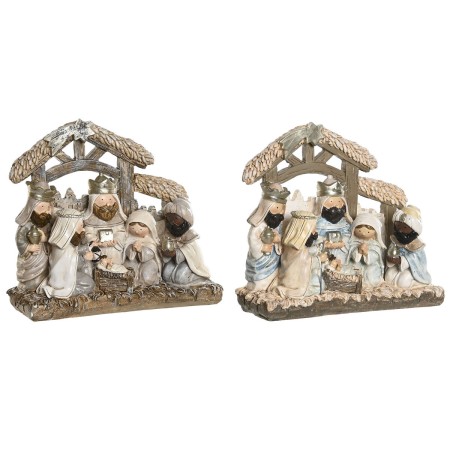Belén de Navidad DKD Home Decor Azul Blanco Marrón Resina 20 x 7 x 17,5 cm (2 Unidades)