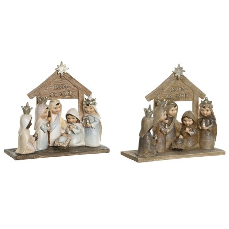 Belén de Navidad DKD Home Decor Azul Marrón Dorado Resina 7 x 7 x 15,5 cm (2 Unidades)
