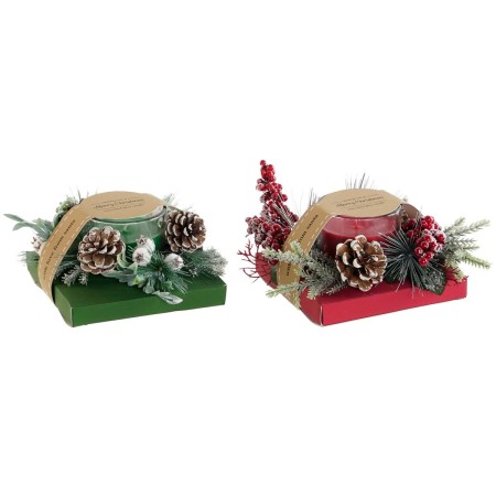 Bougie DKD Home Decor Rouge Vert 20 x 20 x 9 cm 8 x 8 x 9 cm (2 Unités)