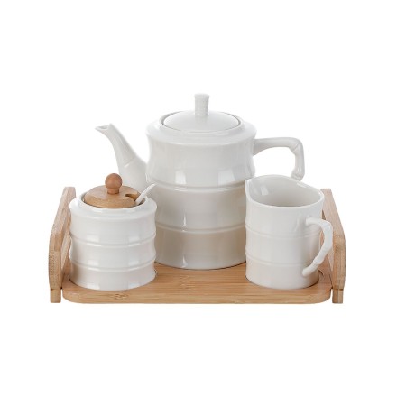 Tetera Home ESPRIT Blanco Bambú Porcelana