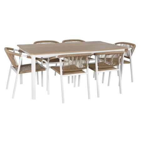 Conjunto de Mesa con 6 Sillas Home ESPRIT Blanco Natural Resina Aluminio 180 x 90 x 75 cm