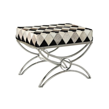 Banquette DKD Home Decor  Argenté Noir Marron Acier Cuir Blanc (53 x 40 x 43 cm)