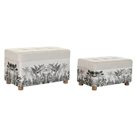 Banc de Pied de Lit DKD Home Decor Coffre Naturel Beige Polyester MDF Vert Tropical (70 x 40 x 43 cm) (2 pcs)