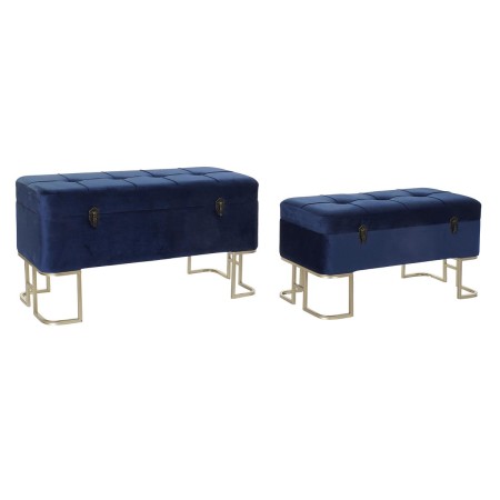Banquette DKD Home Decor  Bleu Doré Métal Velours (90 x 40 x 47 cm)