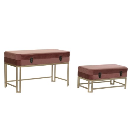 Banquette DKD Home Decor  Rose Doré Métal Velours (80 x 40 x 47 cm)