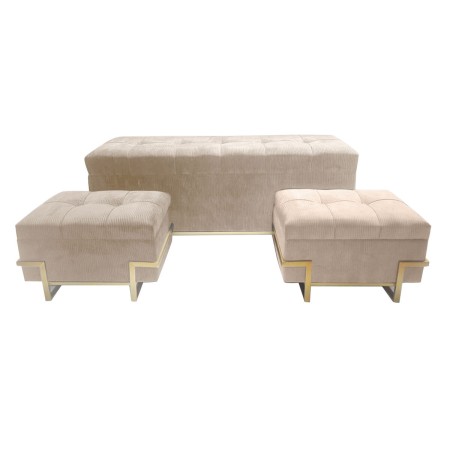 Banc de Pied de Lit DKD Home Decor Beige Métal Velours Glamour Velvet (120 x 42 x 48 cm) (3 pcs)