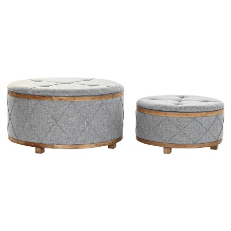 Banquette DKD Home Decor  Naturel Bois Polyester Gris clair (80 x 80 x 43 cm)