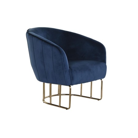 Fauteuil DKD Home Decor Doré Métal Polyester Blue marine (76 x 70 x 74 cm)