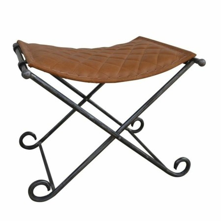 Banc de Pied de Lit DKD Home Decor Noir Métal Marron Cuir (53 x 45 x 44 cm)