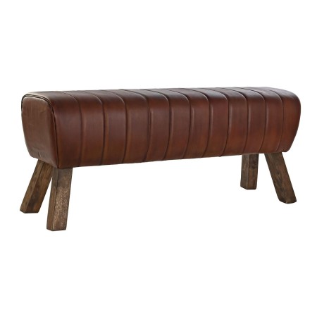 Banquette DKD Home Decor Bois Cuir Marron (132 x 38 x 48 cm) (126 x 36 x 53 cm)