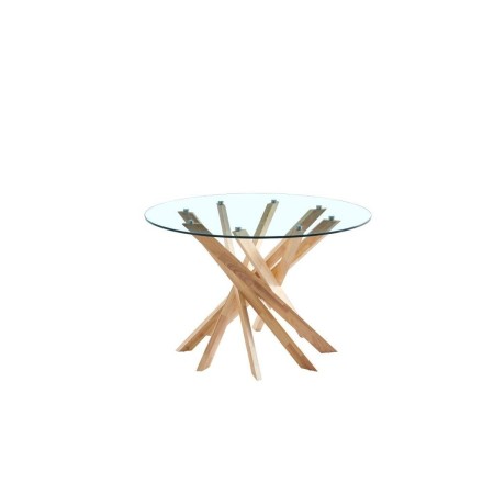 Table de Salle à Manger DKD Home Decor Verre Marron Transparent noyer (120 x 120 x 76 cm)