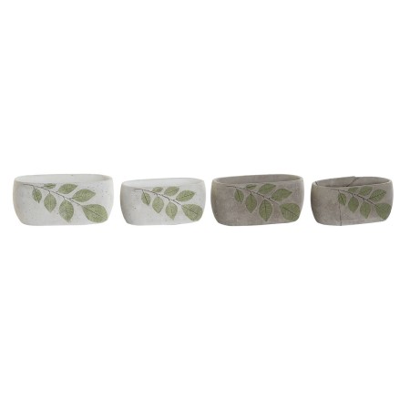 Set de pots DKD Home Decor Ciment Blanc Vert Gris clair Oriental Feuille d'une plante (25 x 14 x 11 cm) (2 Unités)