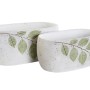 Set de pots DKD Home Decor Ciment Blanc Vert Gris clair Oriental Feuille d'une plante (25 x 14 x 11 cm) (2 Unités)