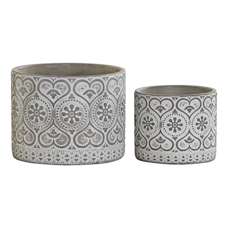 Set de pots DKD Home Decor Gris Ciment Blanc Arabe (19 x 19 x 14,8 cm)