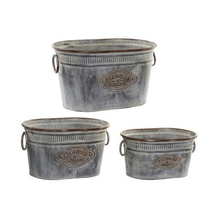 Set de pots DKD Home Decor Gris Métal Marron Shabby Chic (45 x 30,5 x 26 cm)