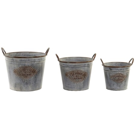 Set de pots DKD Home Decor Gris Métal Marron Shabby Chic (36 x 31 x 29 cm)