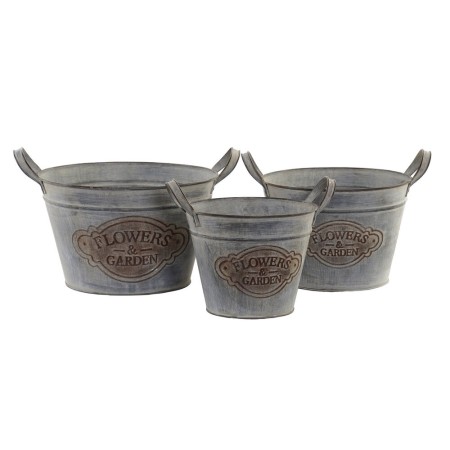 Set de pots DKD Home Decor Gris Métal Marron Shabby Chic (32 x 31 x 30 cm)