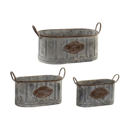 Set de pots DKD Home Decor Gris Métal Marron Shabby Chic (47 x 24 x 23 cm)