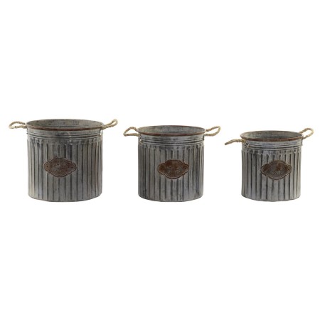 Set de pots DKD Home Decor Gris Métal Marron Corde Shabby Chic (34 x 34 x 30 cm)