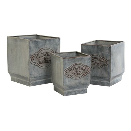 Set de pots DKD Home Decor Gris Métal Marron Shabby Chic (18 x 18 x 21 cm)