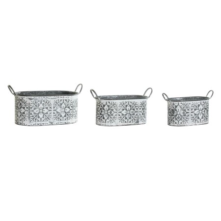 Set de pots DKD Home Decor Mosaïque Gris Métal Blanc Arabe (45,8 x 24 x 23 cm)