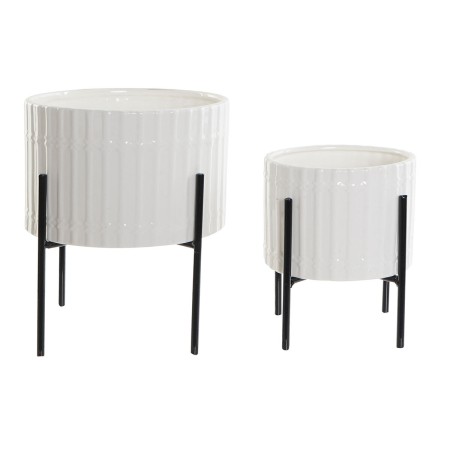 Set de pots DKD Home Decor Céramique Noir Métal Blanc (13,5 x 13,5 x 16 cm)