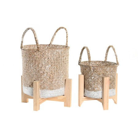 Set de pots DKD Home Decor Naturel Bois Fibre Boho (22 x 22 x 20 cm) (22 x 22 x 35 cm)