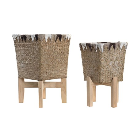 Set de pots DKD Home Decor Naturel Bois Fibre Boho (22 x 22 x 35 cm)