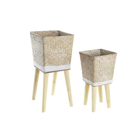 Set de pots DKD Home Decor Naturel Bois Fibre Boho (22 x 22 x 48 cm)