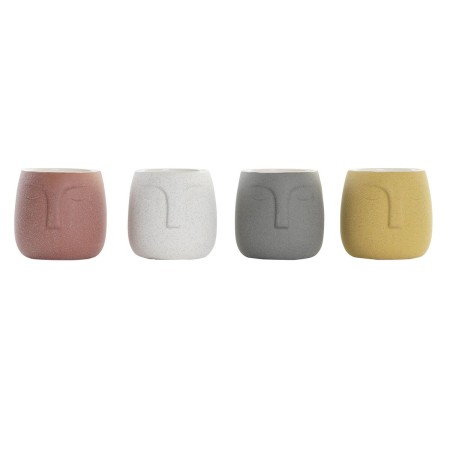 Cache-pot DKD Home Decor Visage Gris Terre cuite Blanc Jaune Grès Urbaine (14 x 14 x 14 cm) (4 Unités)