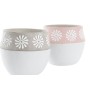 Set de pots DKD Home Decor Gris Rose Ciment Blanc Fleurs (18 x 18 x 15,8 cm) (2 Unités)