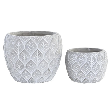 Set de pots DKD Home Decor Gris Ciment Feuille d'une plante (19 x 19 x 16 cm)