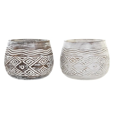 Cache-pot DKD Home Decor Marron Blanc (2 Unités) (22 x 22 x 16 cm)