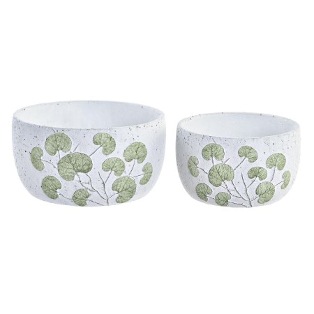 Set de pots DKD Home Decor Ciment Blanc Vert Oriental Feuille d'une plante (21 x 21 x 11 cm)