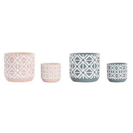 Set de pots DKD Home Decor Ciment Vert Rose clair Ikat (2 Unités) (17 x 17 x 15 cm)