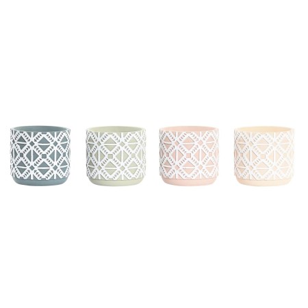 Cache-pot DKD Home Decor Bleu Rose Orange Ciment Vert Boho (16,5 x 16,5 x 15,5 cm) (4 Unités)