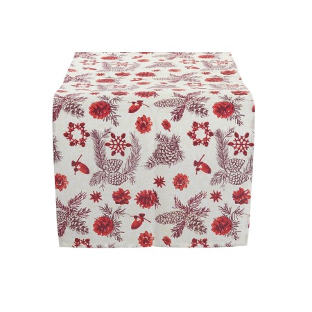 Chemin de Table DKD Home Decor Noël Rouge Beige Polyester Coton (50 x 150 x 0,2 cm)