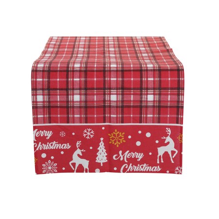 Chemin de Table DKD Home Decor Noël Rouge Polyester Coton Blanc (50 x 150 x 0,2 cm)