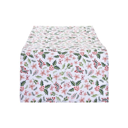 Chemin de Table DKD Home Decor Noël Rouge Polyester Coton Blanc Vert (50 x 150 x 0,2 cm)