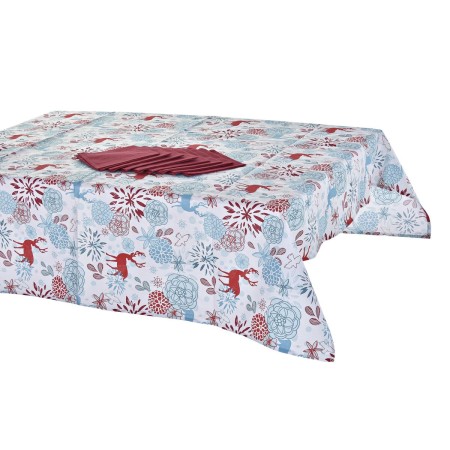 Service de linge de table DKD Home Decor Noël Rouge Polyester Coton Bleu ciel (150 x 150 x 0,2 cm)