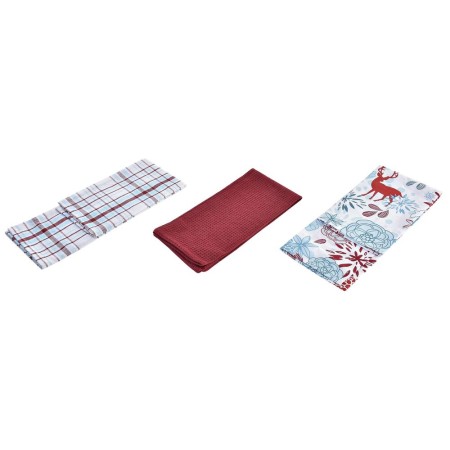 Ensemble de Chiffons DKD Home Decor Fleurs Renne Rouge Coton (60 x 0,5 x 40 cm)