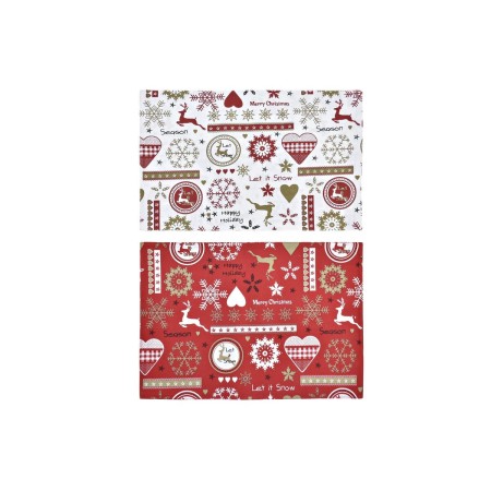 Set de table DKD Home Decor Rouge Polyester Coton Blanc (45 x 30 x 1 cm) (2 Unités)