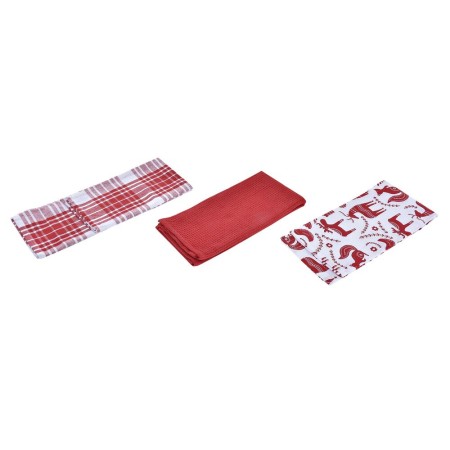 Ensemble de Chiffons DKD Home Decor Renne Rouge Coton Blanc (60 x 40 x 0,5 cm)