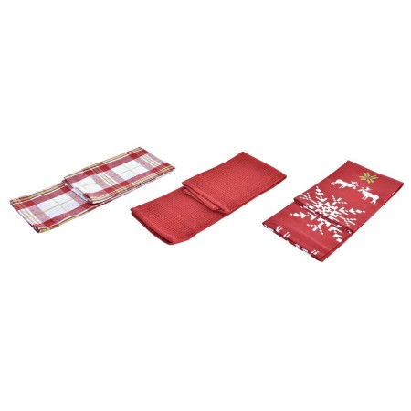 Ensemble de Chiffons DKD Home Decor Renne Vérifié Rouge Coton (60 x 40 x 0,5 cm)