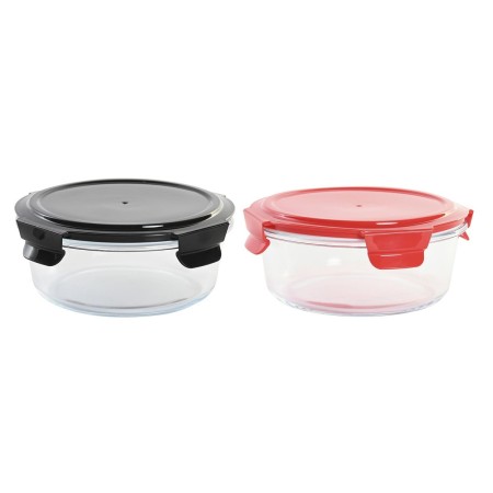 Boîte à lunch hermétique DKD Home Decor Rond PP Verre Borosilicaté (950 ml) (2 Unités)