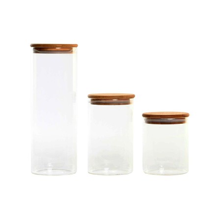 Set de 3 Boites DKD Home Decor Naturel Transparent Bambou Verre Borosilicaté (1,7 L) (3 Pièces)