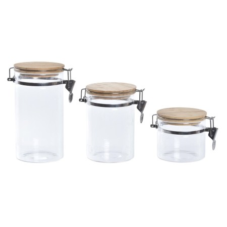 Set de 3 Boites DKD Home Decor Naturel Transparent Bambou Verre Borosilicaté (1,8 L) (3 Pièces)