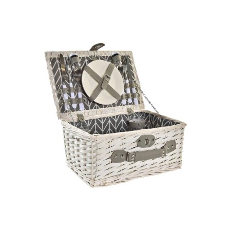 Panier DKD Home Decor osier Pique-nique Céramique Gris Polyester Acier inoxydable Blanc (38,5 x 26 x 19 cm)