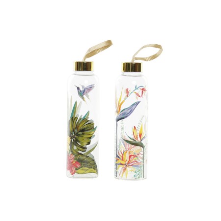 Bouteille d'eau DKD Home Decor Tropical Verre Borosilicaté (550 ml) (2 Unités)